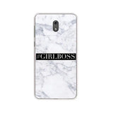 the marble logo on a white marble case