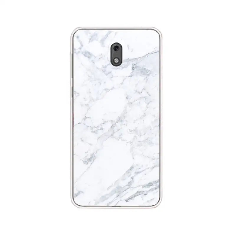 the back of a white marble phone case