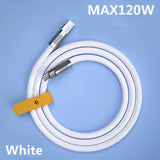 a white cable with a yellow cord