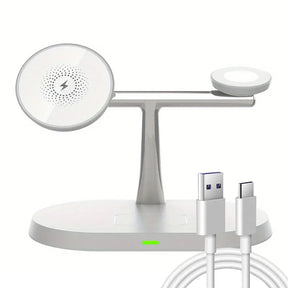 White multi-device wireless charging stand.