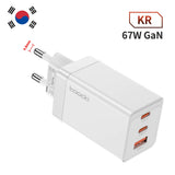 White multi-port USB charger adapter with South Korean plug.