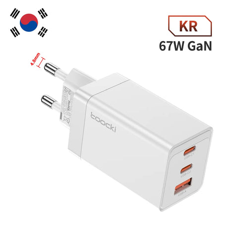 White multi-port USB charger adapter with South Korean plug.