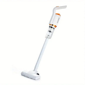 a white and orange vacuum cleaner on a white background