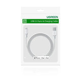 A white packaging of a usb cable and charging cable