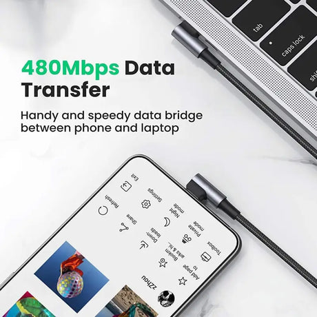 a white phone with a black and white text that reads 40mbps data transfer