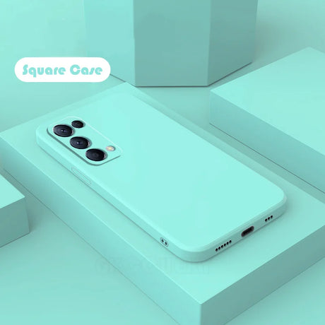 a white phone with a blue background and a white box