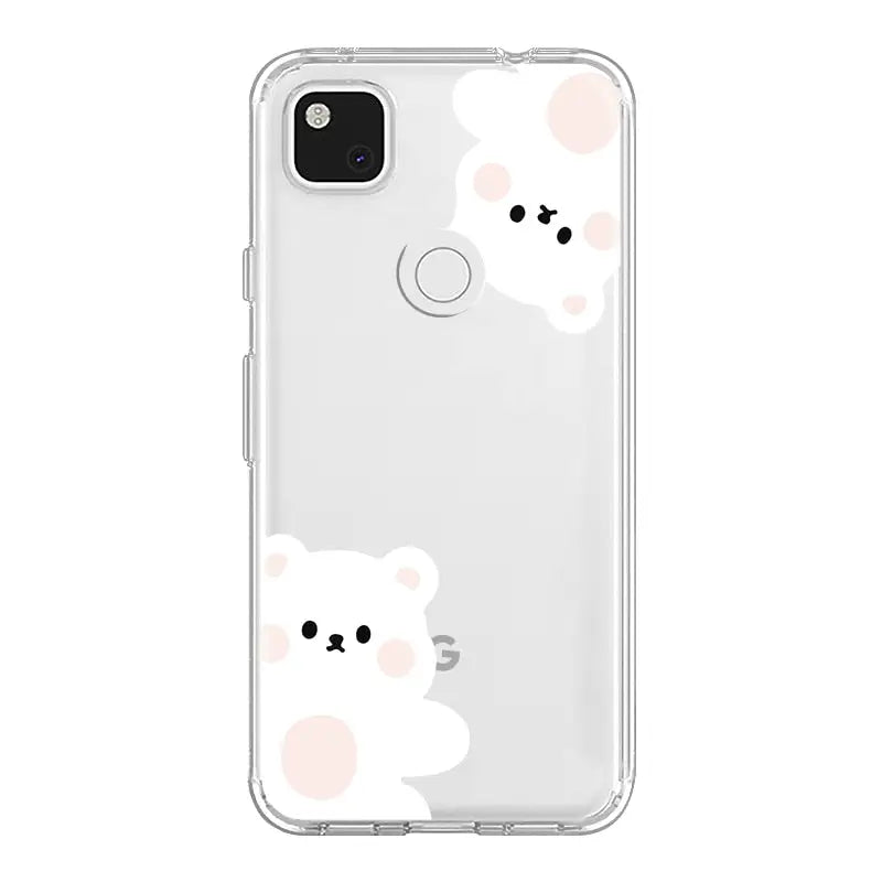 a white phone case with a bear face on it