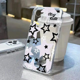 A white phone case with black stars on it