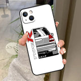 a white phone case with a car on it