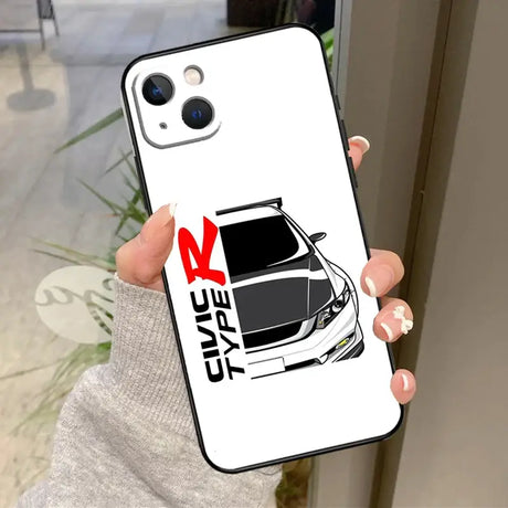 A white phone case with a car logo