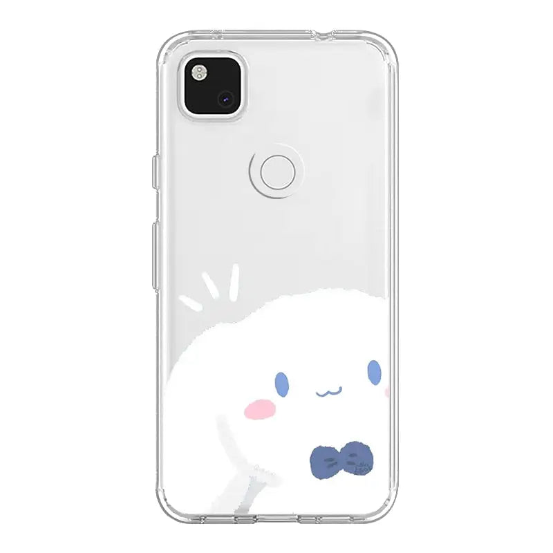 a white phone case with a cartoon character on it