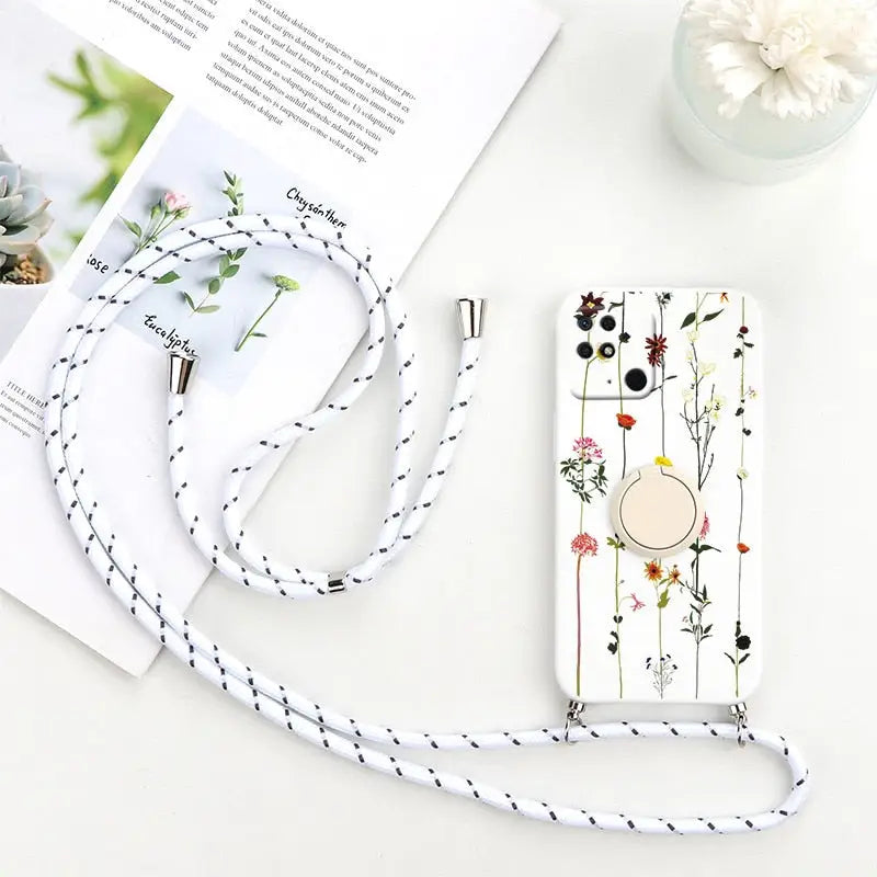 a white phone case with a floral design