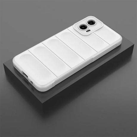 White phone case with padded stripes.
