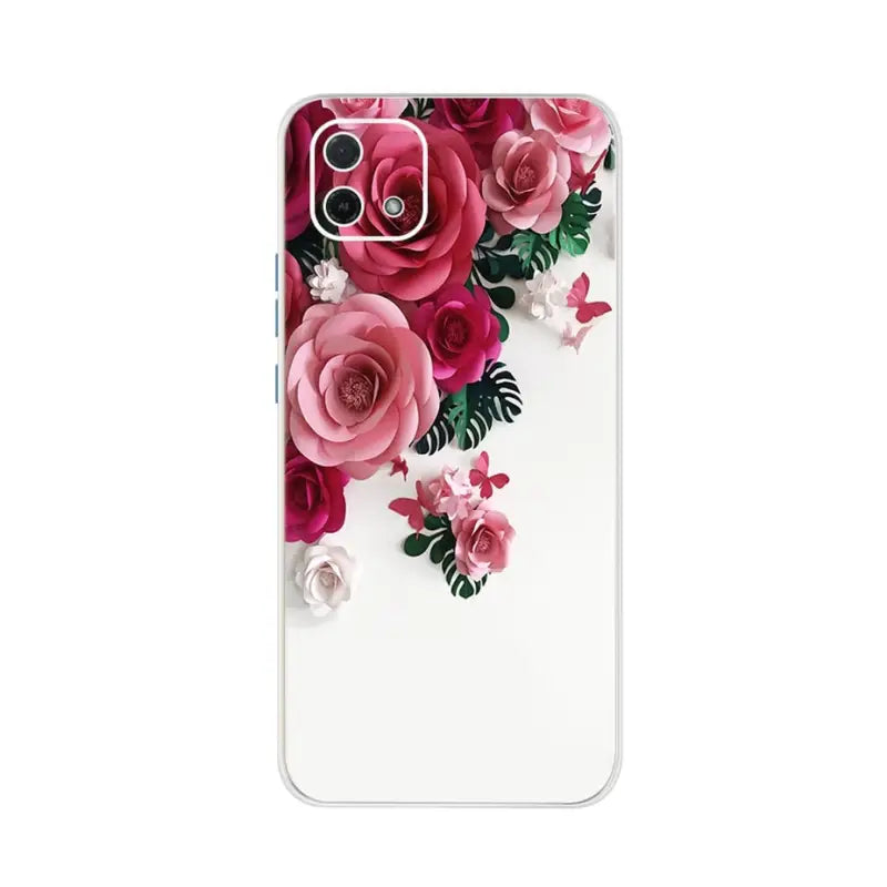 a white phone case with pink flowers on it