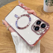 White phone case with rose gold accents.