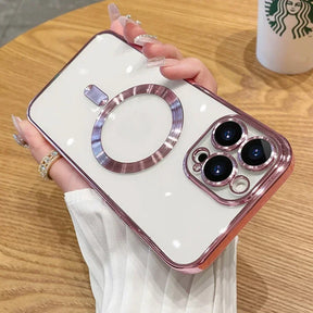 White phone case with rose gold accents.