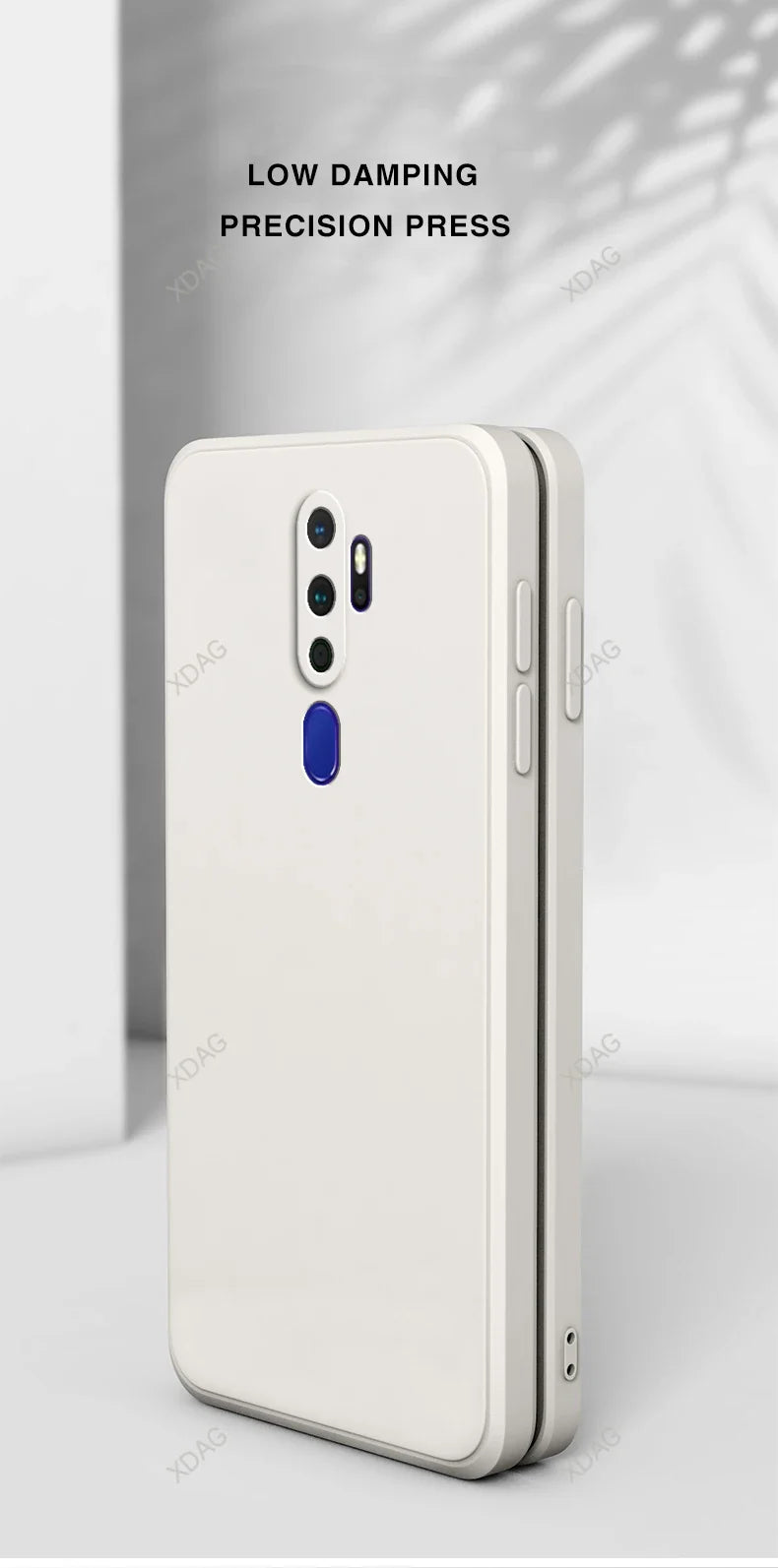 White straight edge silicone phone case for oppo a5 a9 a11 a11x 5g with sleek design and blue camera edge shown from back