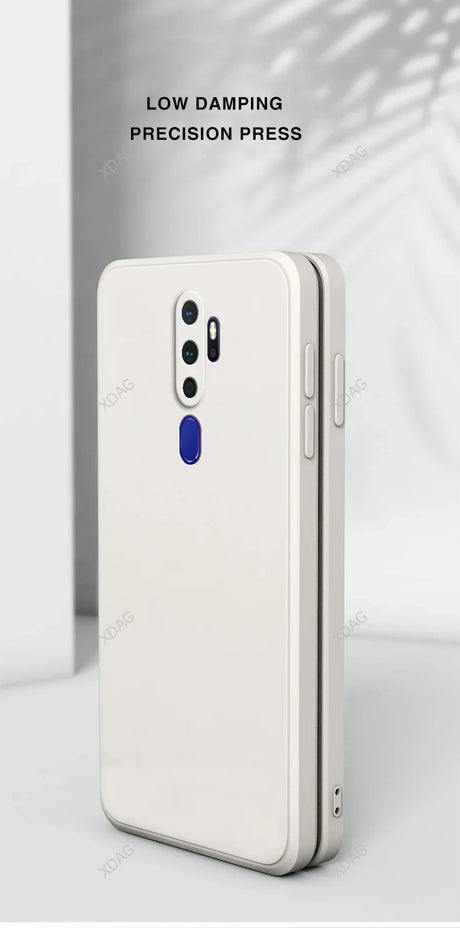 White straight edge silicone phone case for oppo a5 a9 a11 a11x 5g with sleek design and blue camera edge shown from back