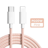 a close up of a white and pink cable connected to a phone