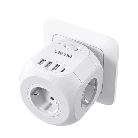 The white plug plug is attached to a white wall outlet