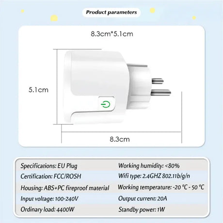 A white plug with a green light on it