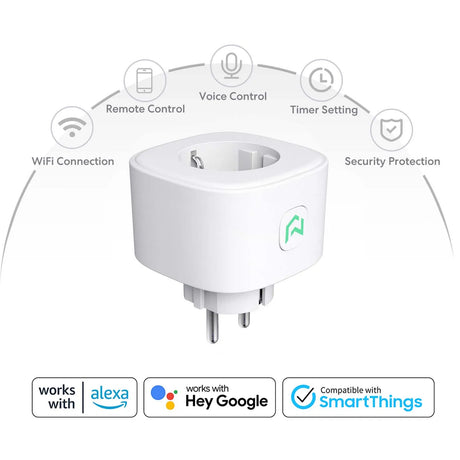 a white plug with various icons surrounding it and a phone