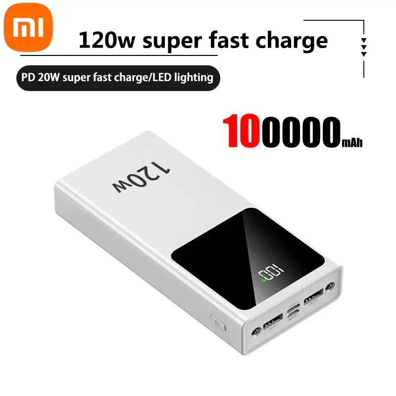 a white power bank with a black battery and a white background