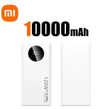 a white power bank with a black and white logo on it