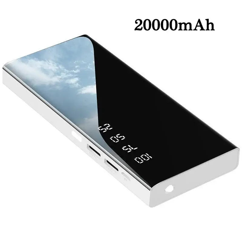 a white power bank with a blue sky in the background