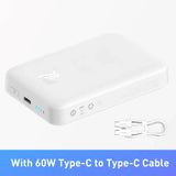 a white power bank with a cable attached to it