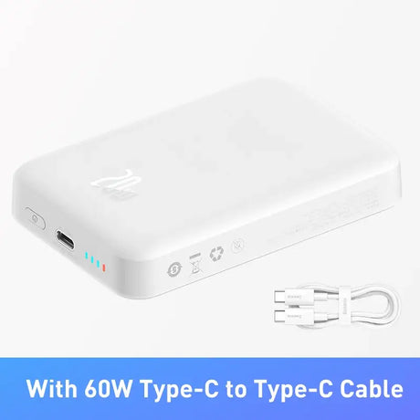 A white power bank with a cable attached to it