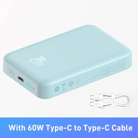 A white power bank with a cable attached to it