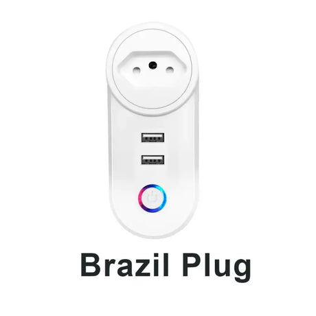 A white power outlet with a colorful button on it