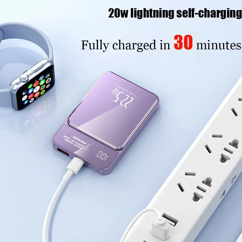 a white power strip with a charging device next to it