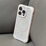 White protective phone case with a clear back and a visible MagSafe ring.