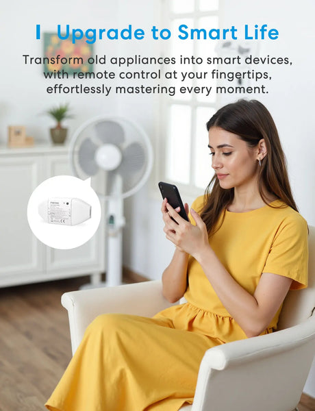 White rectangular meross matter smart wi fi switch with energy monitor and minimalist design with subtle branding