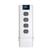White remote control with four buttons.