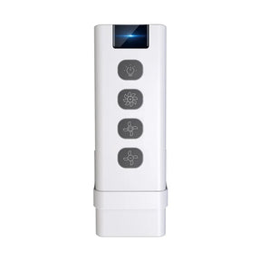 White remote control with four buttons.