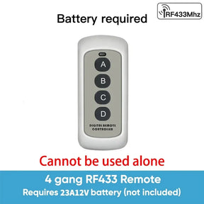 White remote control with four buttons.