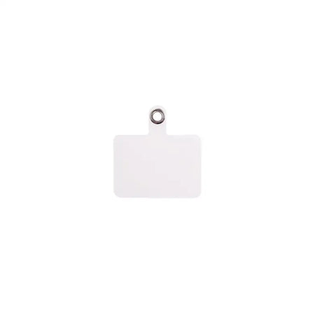 a white tag with a metal ring