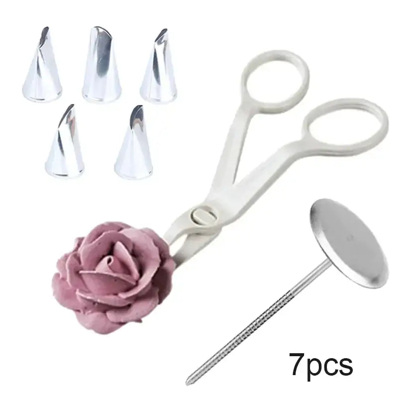 a white rose with a pair of scissors and a rose