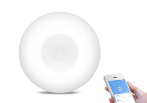 White, round, water-drop-logoed sensor.