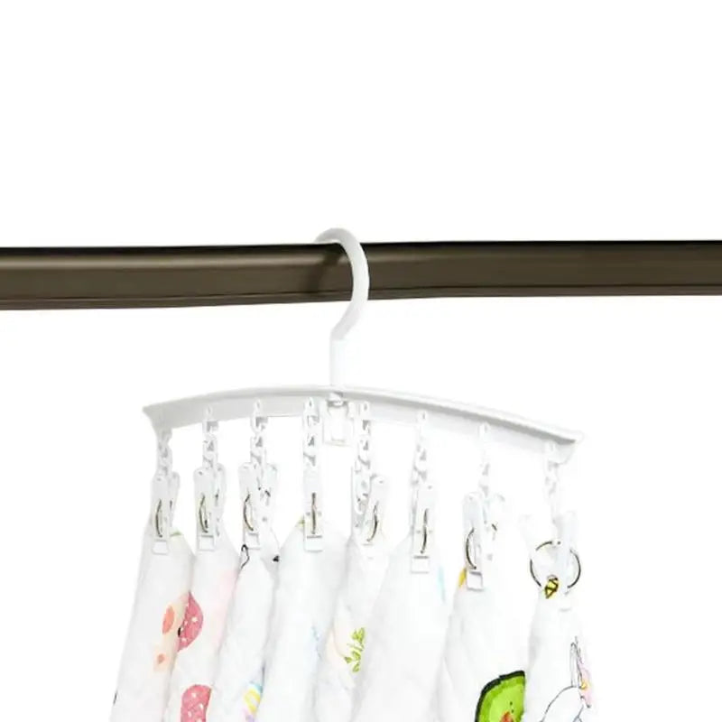 there is a white curtain with a bunch of different items hanging from it