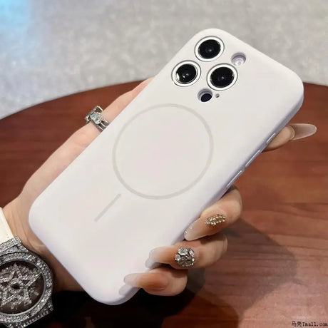 White silicone iPhone case with MagSafe compatibility.