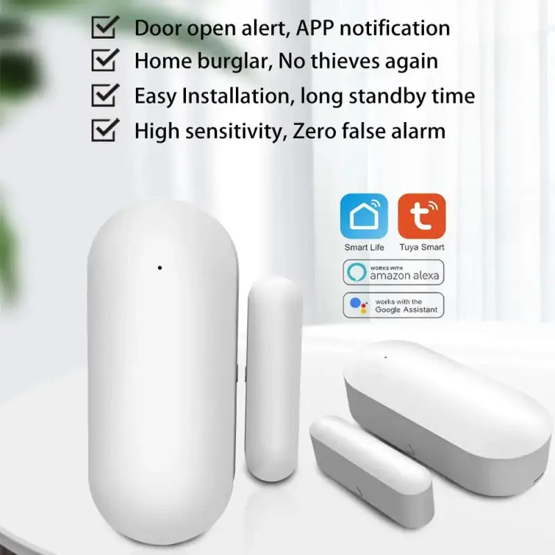 a white smart home security device on a table