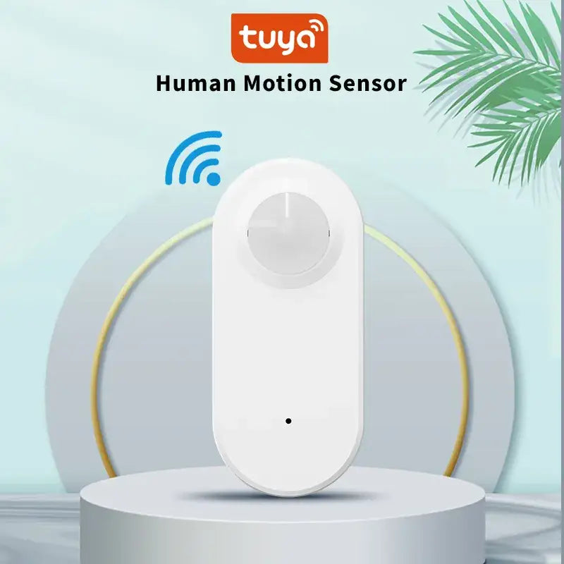 A white smart home security device with the text, human sensor