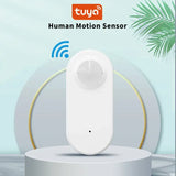 a white smart home security device with the text, human sensor