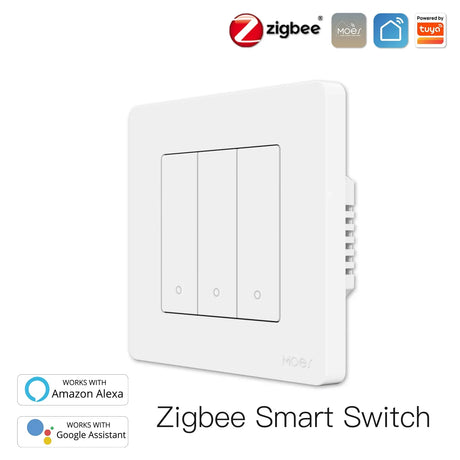 White smart light switch with three buttons.