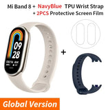 a white smart watch with a blue band and a white wrist strap