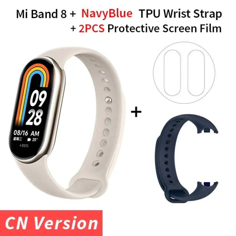 a white smart watch with a blue band and a white wrist strap